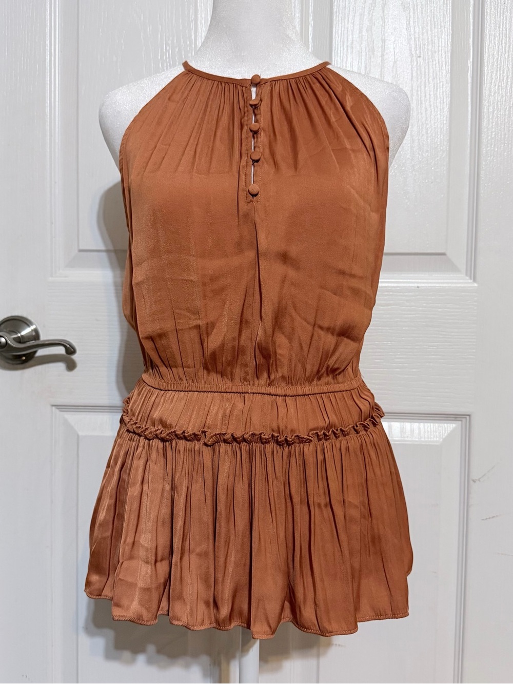 Philosophy Rust Halter Ruffle-Waist Camisole